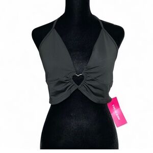 SHEIN Black Halter Top With Heart Accent and Adjustable Straps Arrowhead L, NWT